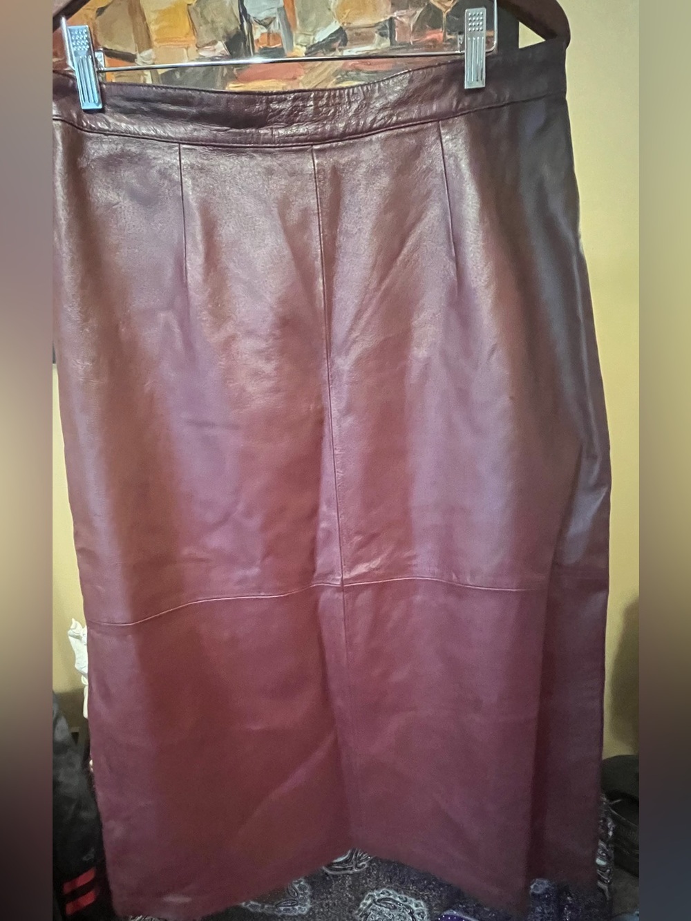 Vintage Lew Magram Collection Burgundy Genuine Leather Skirt - Size 18